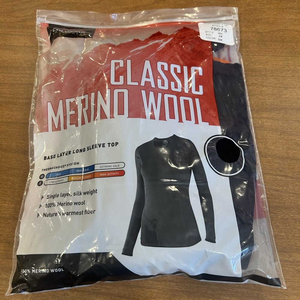 ColdPruf Classic Merino Wool Shirt Womens 2XL Black Thermal Base Layer